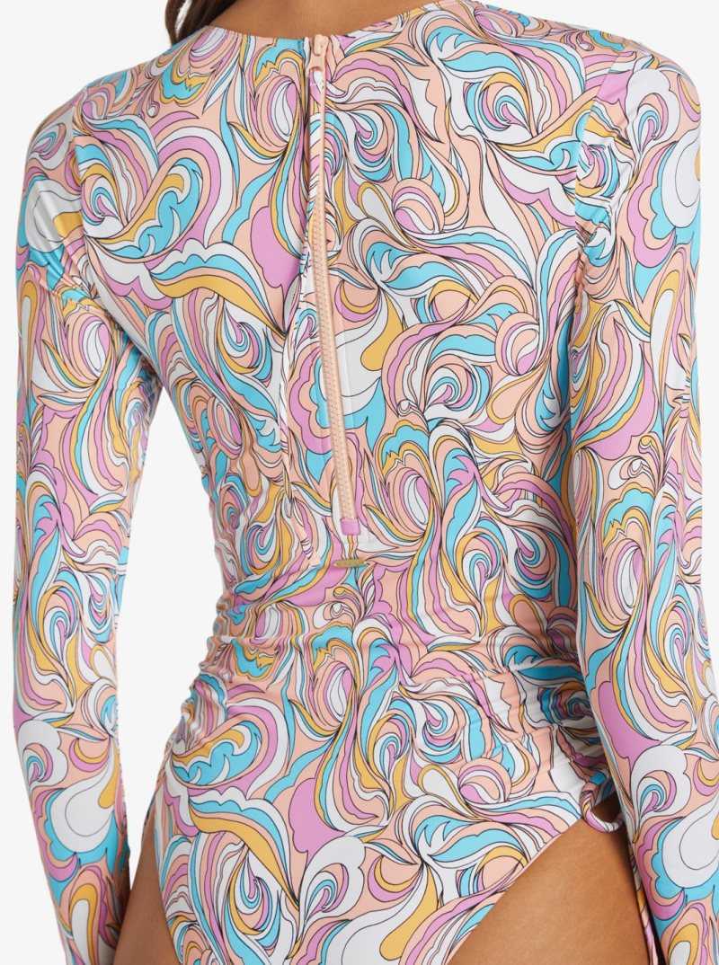 Roxy Warm Sand Onesie Active Cropped UPF 50 Long Sleeve Rashguard Swirly Daze | BUIDX-4183