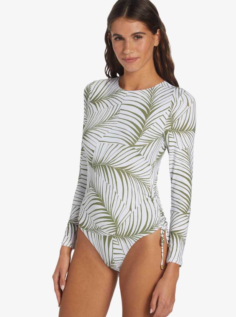 Roxy Warm Sand Onesie Active Cropped UPF 50 Long Sleeve Rashguard Palm Tree Dreams | KMJXG-5683