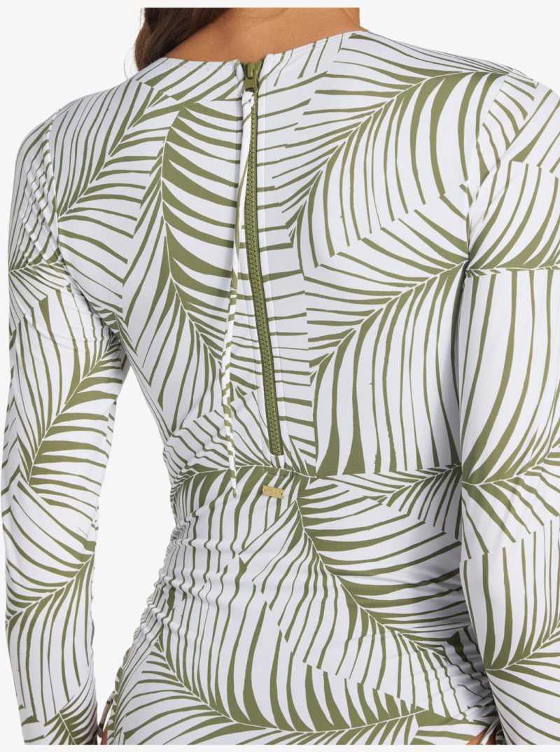 Roxy Warm Sand Onesie Active Cropped UPF 50 Long Sleeve Rashguard Palm Tree Dreams | KMJXG-5683