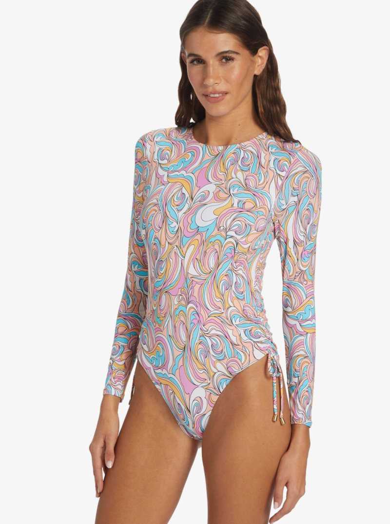 Roxy Warm Sand Onesie Active Cropped UPF 50 Long Sleeve Rashguard Swirly Daze | TYWBO-0835