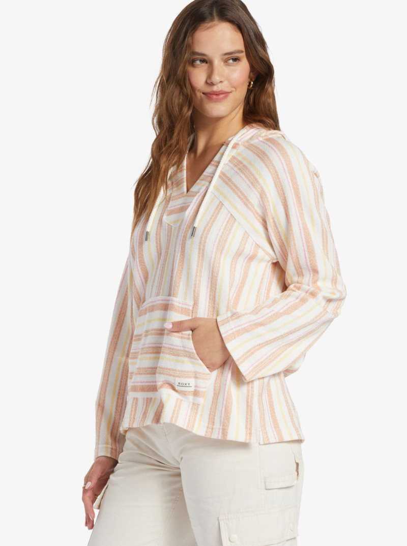 Roxy Wild And Free Poncho Style Hoodie Cork Sunny Side Stripe | SRPNT-0396