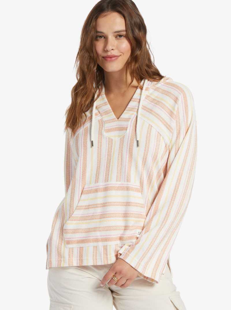 Roxy Wild And Free Poncho Style Hoodie Cork Sunny Side Stripe | SRPNT-0396