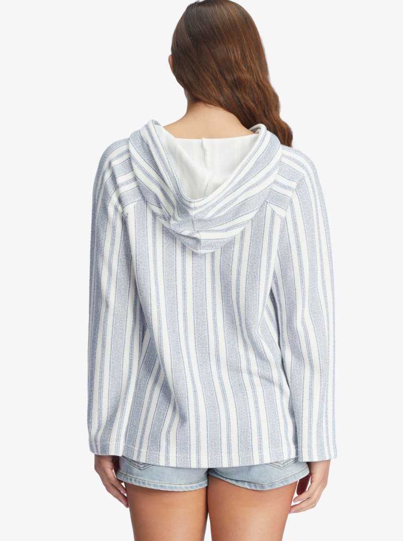 Roxy Wild And Free Poncho Style Hoodie Snow White Beachside Stripe | YNAJM-1230