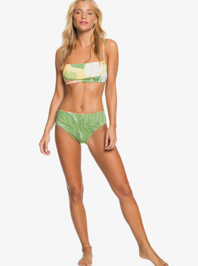 Roxy Wildflowers Reversible Bandeau Bikini Top Turf Green Undertone S | HTCSF-8916