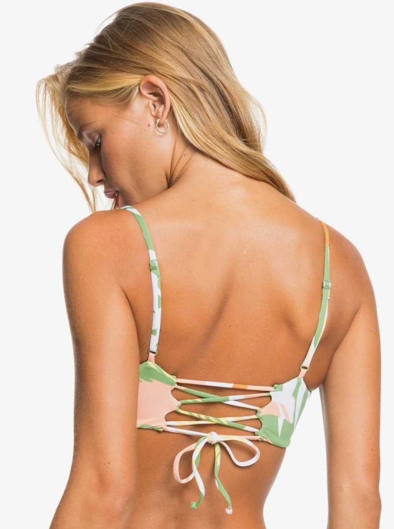 Roxy Wildflowers Reversible Bandeau Bikini Top Turf Green Undertone S | HTCSF-8916