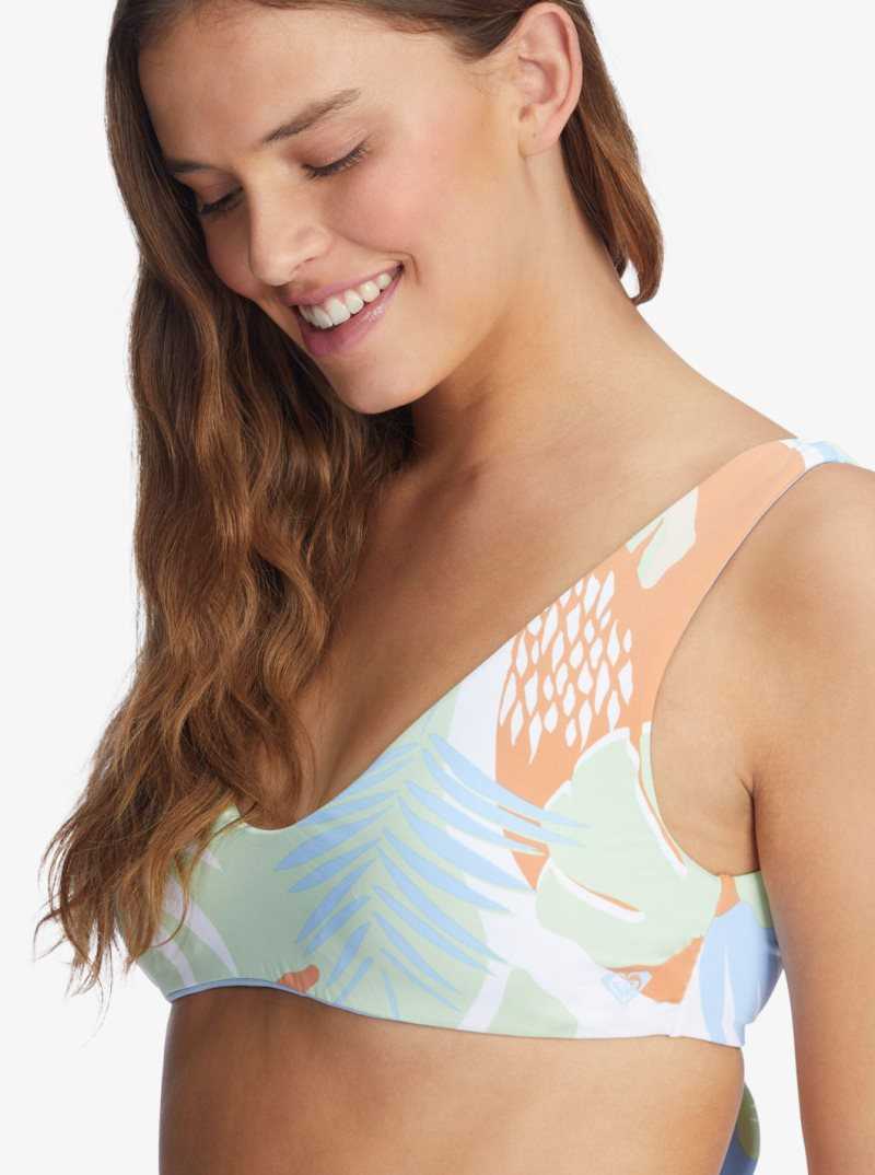 Roxy Wildflowers Reversible Bralette Bikini Top Bright White Undertone S | MNFAR-9745