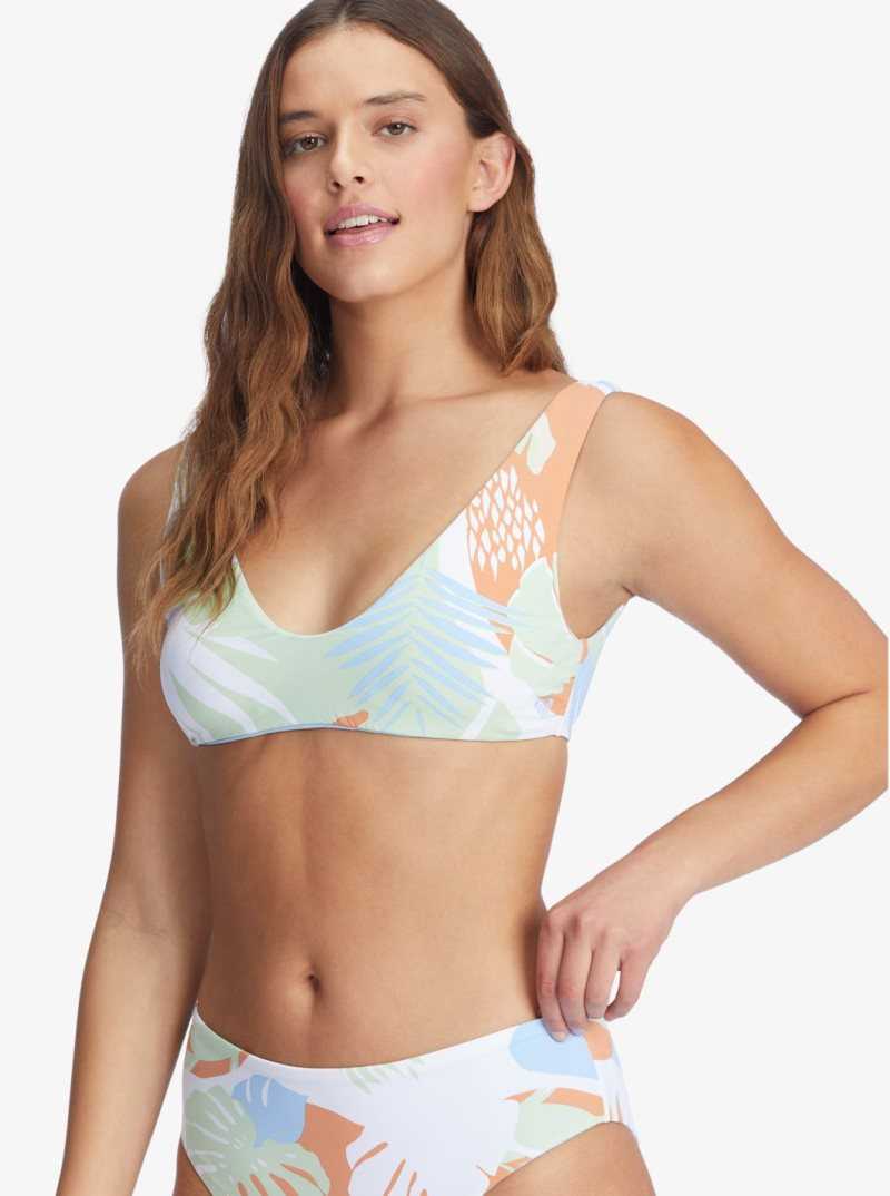 Roxy Wildflowers Reversible Bralette Bikini Top Bright White Undertone S | MNFAR-9745