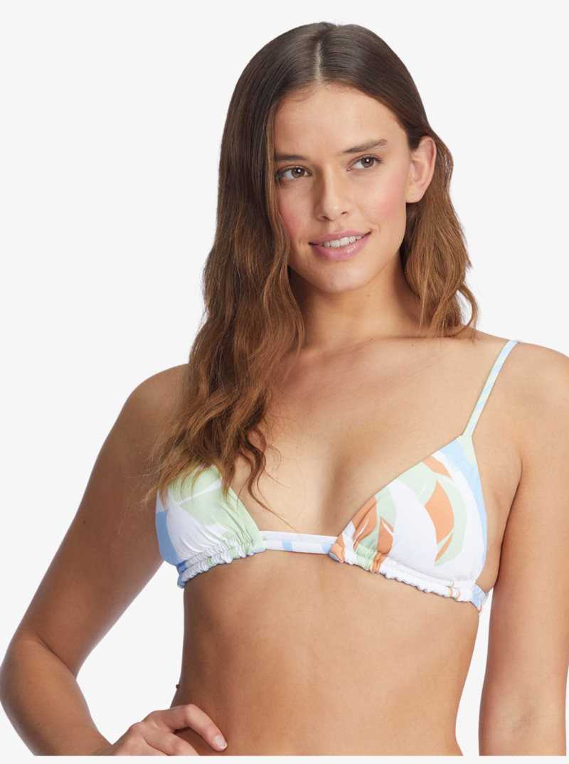 Roxy Wildflowers Reversible Tiki Triangle Bikini Top Bright White Undertone S | EVFTN-5180