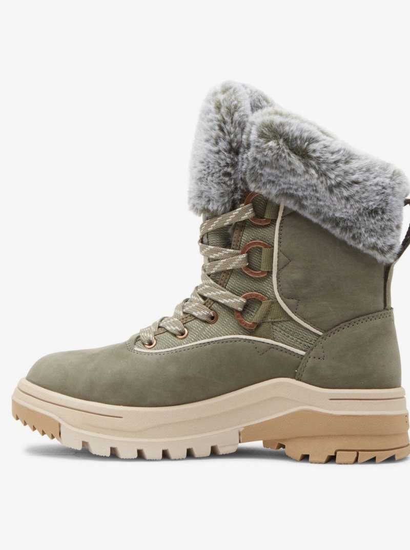 Roxy Yuma Lace-Up Boots Olive | HUOYQ-1837