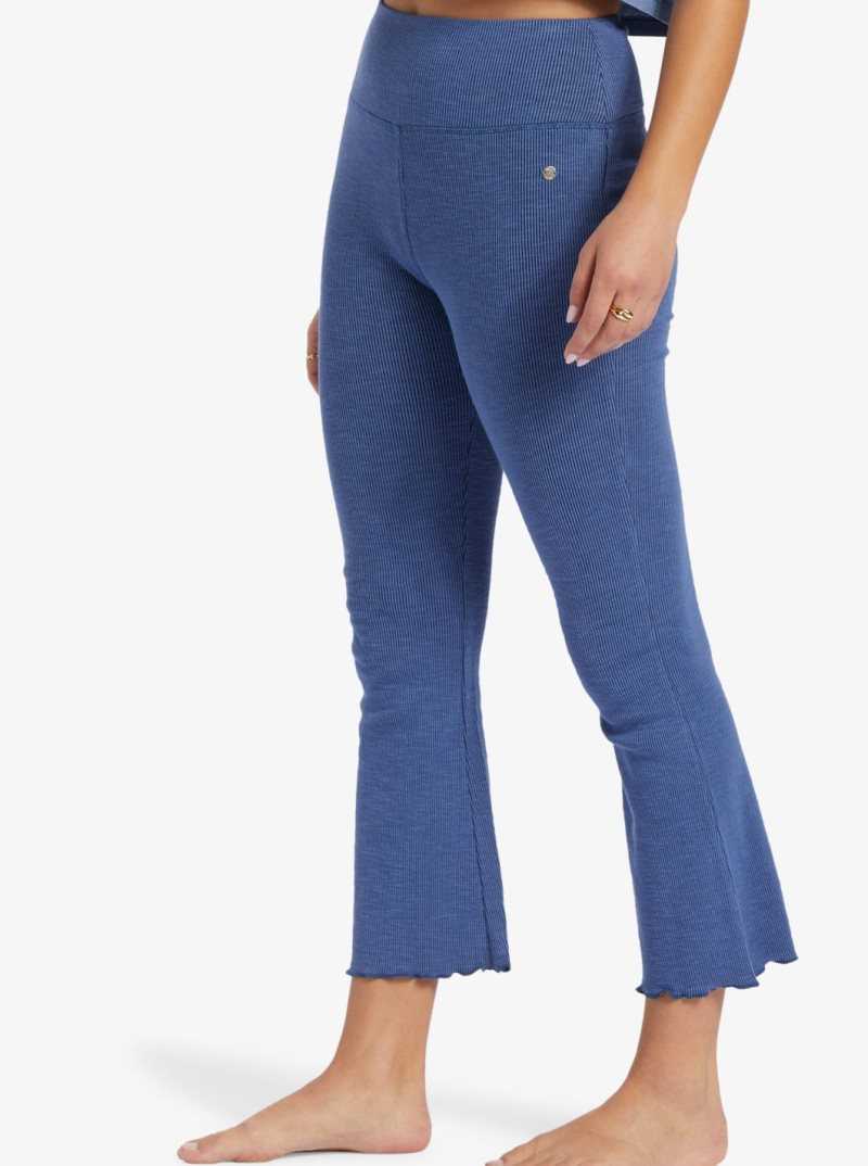 Roxy Zuma Knit Pant High Waist Knit Flare Pants Mood Indigo | LUSBC-9721