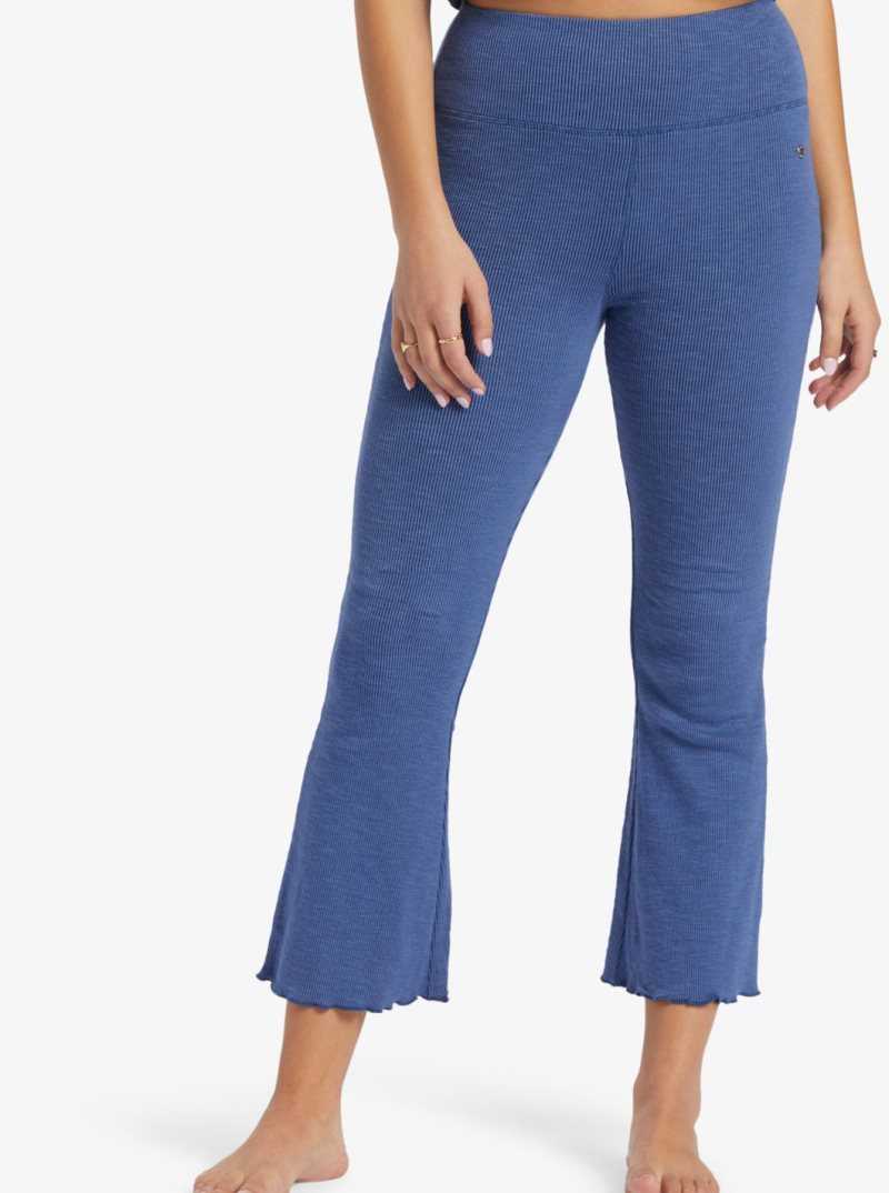 Roxy Zuma Knit Pant High Waist Knit Flare Pants Mood Indigo | LUSBC-9721