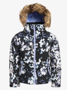 Roxy 4-16 American Pie Insulated Snow Jacket True Black Black Flowers | XYFOC-3145