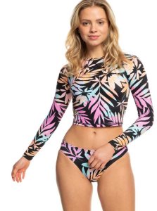 Roxy Active Cropped Long Sleeve Rashguard Anthracite Zebra Jungle | CVPUX-1358