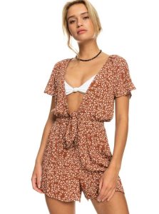 Roxy Cabana Blossom Beach Cover-Up Romper Rustic Brown Animalia Dots | WNGDH-5891