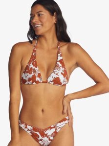 Roxy Endless Swell Elongated Tiki Triangle Bikini Top Baked Clay Retro Floral | NQMID-7081