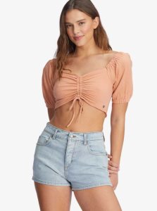 Roxy Flirty Walk Ruched Crop Top Cork | CKQAV-2365