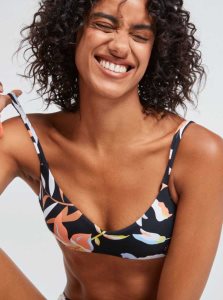 Roxy Hibiscus Wave Printed Bralette Bikini Top Anthracite Hibiscus Wave Swim | ZRDTF-4065