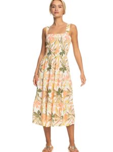 Roxy Honeymoon Avenue Printed Midi Dress Snow White Subtly Salty Multic | CRHMS-2789