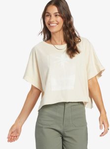 Roxy Map Palm Flowy Graphic T-Shirt Tapioca | CWVUB-6180