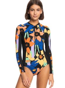 Roxy Onesie Long Sleeve One-Piece Swimsuit Anthracite Flower Jammin | DBIHV-8425