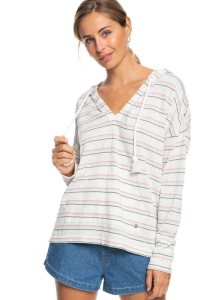 Roxy Paddle Out Stripe Hoodie Snow White Beach Bum | QSPUV-6437