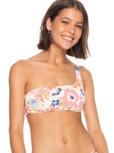 Roxy Printed Beach Classics Asymmetric Bikini Top Bright White Floral Escape S | GYNTL-6290