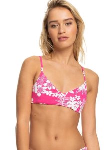 Roxy Printed Beach Classics Athletic Triangle Bikini Top Shocking Pink Hello Aloha | EVPWK-9408