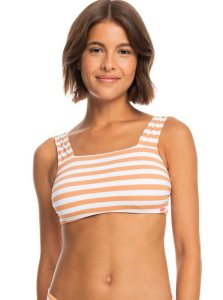 Roxy Printed Beach Classics Bralette Bikini Top Toasted Nut Rapta Stripe S | RSNFW-1298