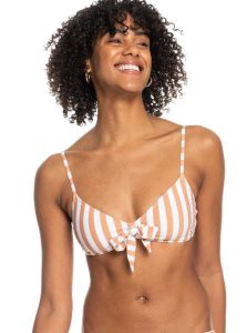 Roxy Printed Beach Classics Fashion Triangle Bikini Top Toasted Nut Rapta Stripe S | GEVRI-7694