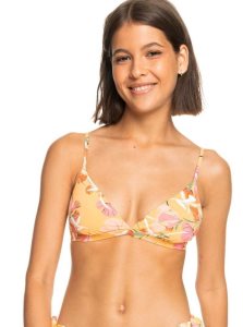 Roxy Printed Beach Classics Fixed Triangle Bikini Top Chamois Pressed Flowers | FHRZN-9084