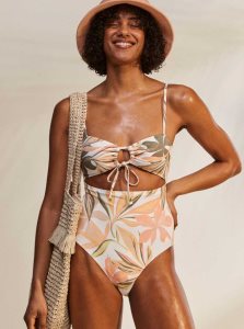 Roxy Printed Beach Classics One-Piece Swimsuit Bright White Subtly Salty Flat | OUPXN-8720