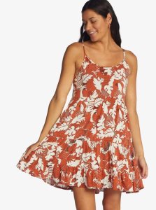 Roxy Teen Dream Woven Strappy Dress Baked Clay Retro Floral | TBNHV-7980