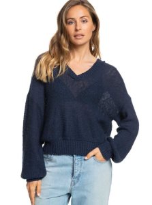 Roxy Together Again Knitted Hoodie Mood Indigo | YXEFI-3652