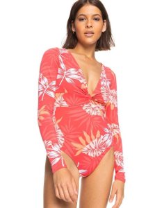 Roxy Twist Long Sleeve UPF 50 One-Piece Swimsuit Hibiscus Seaside Tropics V1 S | BSDHA-2470