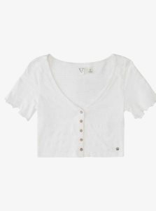 Roxy Uncomplicated Mind Button Front Cropped T-Shirt Snow White | VWAQL-5142