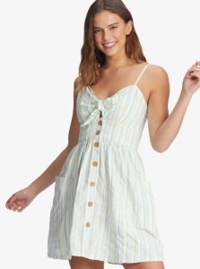 Roxy Under The Cali Sun Strappy Buttoned Dress Pastel Green River Stripe | PEUXQ-7082